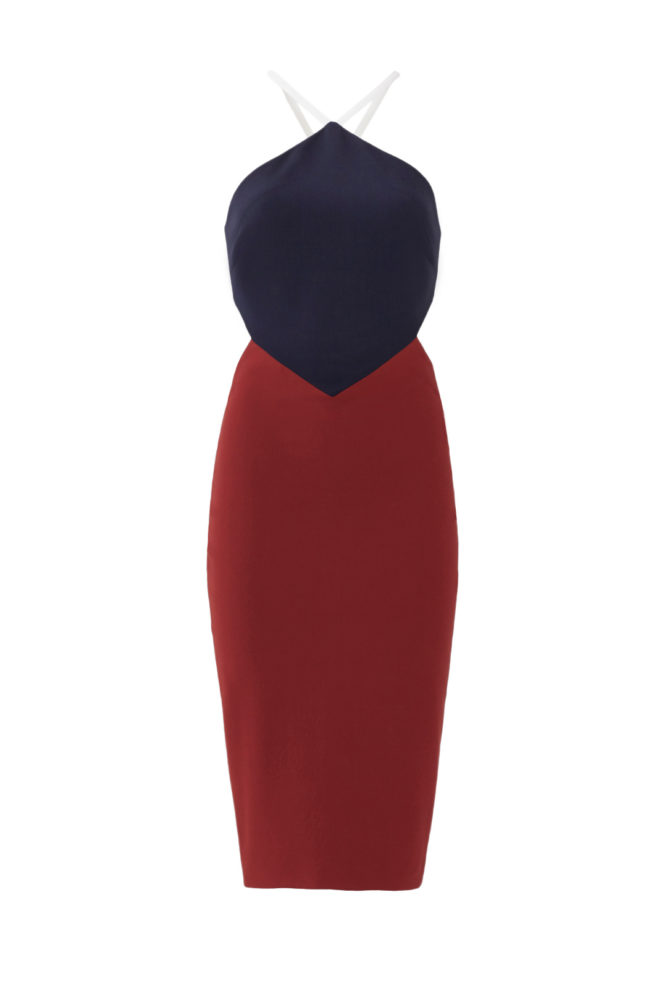 Eniko Parrish's GQ Love, Sex, and Madness Elizabeth and James Red and Navy Riza Cutout Stretch Ponte Dress