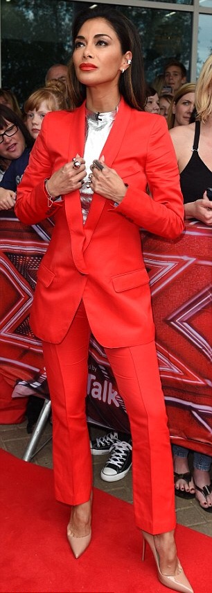 Hot! Or Hmm Nicole Scherzinger's XFactor Auditions Smythe Spring 2016 Red Pantsuit and Christian Louboutin So Kate Nude Pumps 2