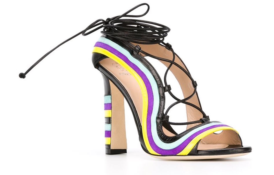 2-Paula Cademartori Crazy Stripes Multicolored Lace Up Ankle Wrap Sandals