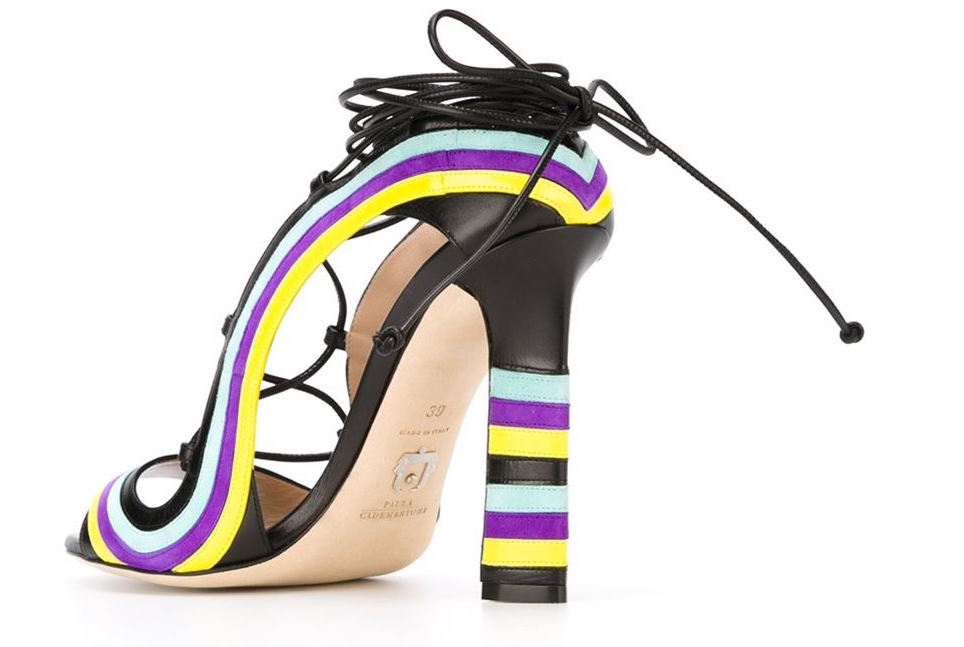 3-Paula Cademartori Crazy Stripes Multicolored Lace Up Ankle Wrap Sandals