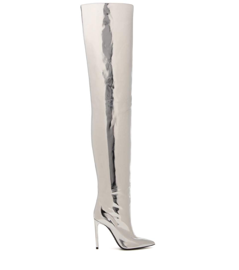 Silver Metallic Thigh High Boots 