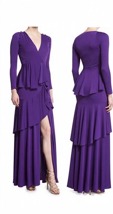 Beyonce Attends Lyor Cohen's Hamptons Wedding in Roberto Cavalli Violet Long-Sleeved Tiered Ruffle Jersey Gown 3