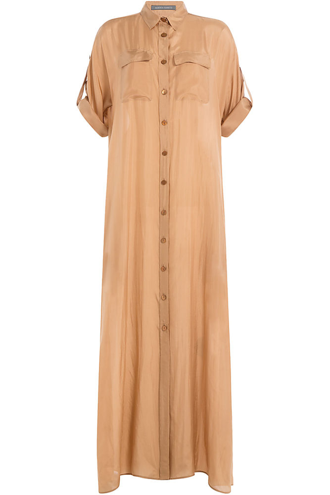 Beyonce's Capri Alberta Ferretti Beige Silk Shirt Dress 11