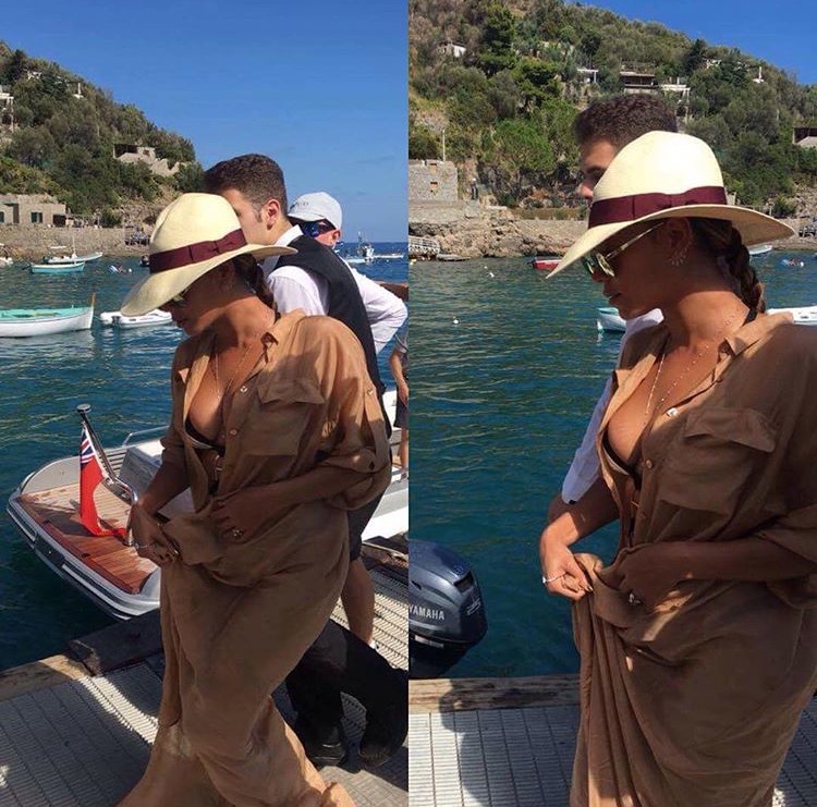 Beyonce's Capri Alberta Ferretti Beige Silk Shirt Dress 5