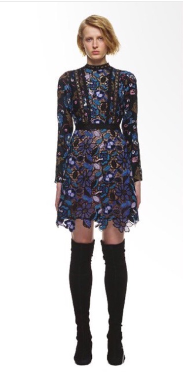 Olivia Culpo's Morning Show on 7 Victoria, Victoria Beckham Floral Applique Tailored Black Coat, Self Portrait Mini Dress, Aquatalia Ankle Boot, and Aspinal of London Bag 3