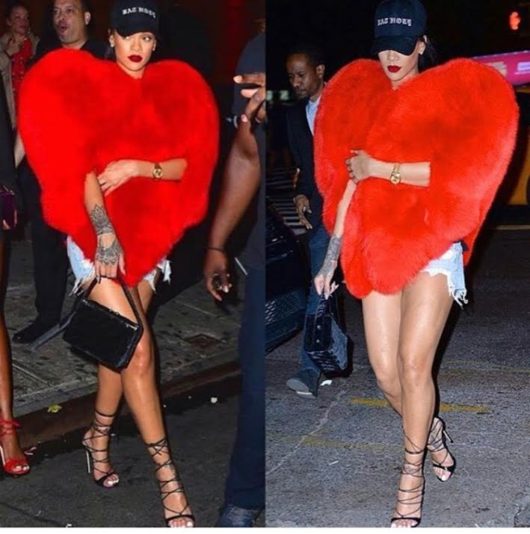 Rihanna-nyc-YSL-red-heart-shaped-fox-fur-cape-1
