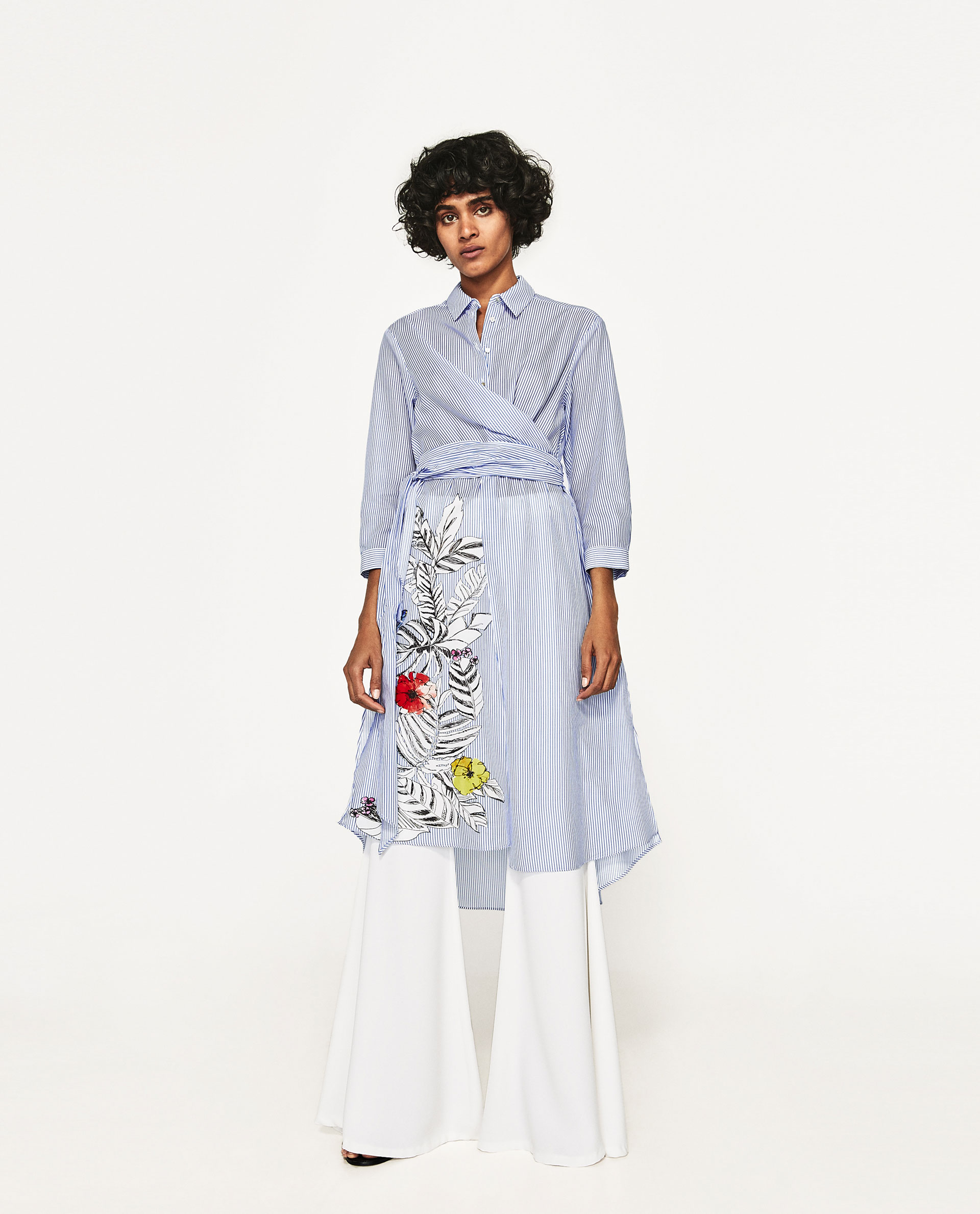 zara embroidered tunic with belt
