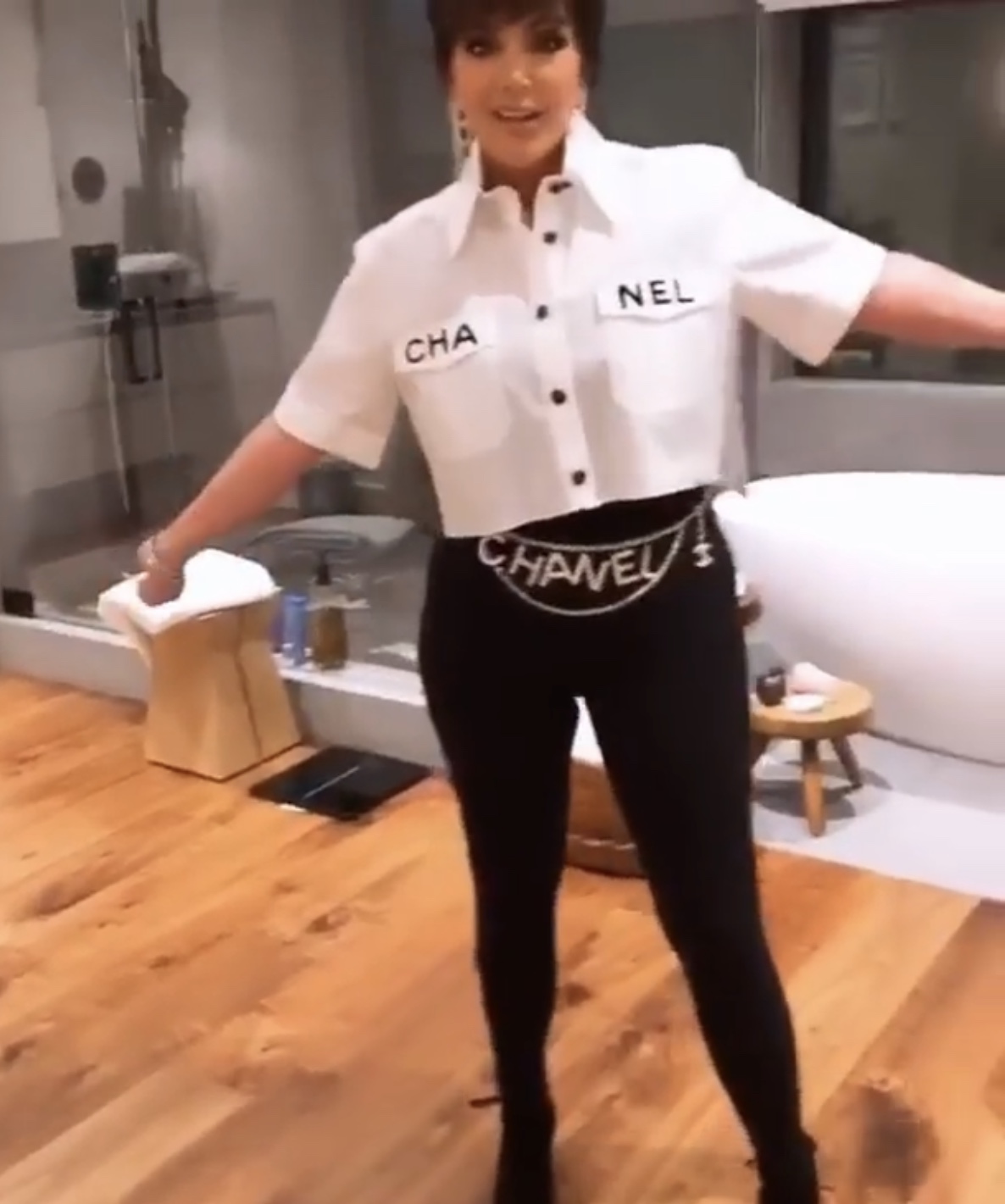 Who Wore it Better? Cardi B vs Kris Jenner in Chanel SS19 White Button Logo  Blouse – Fashion Bomb Daily