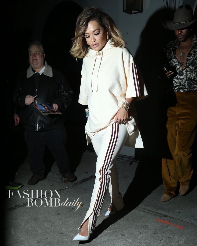 Rita Ora rocks a Louis Vuitton hoodie with black crop top and leggings as  she hits