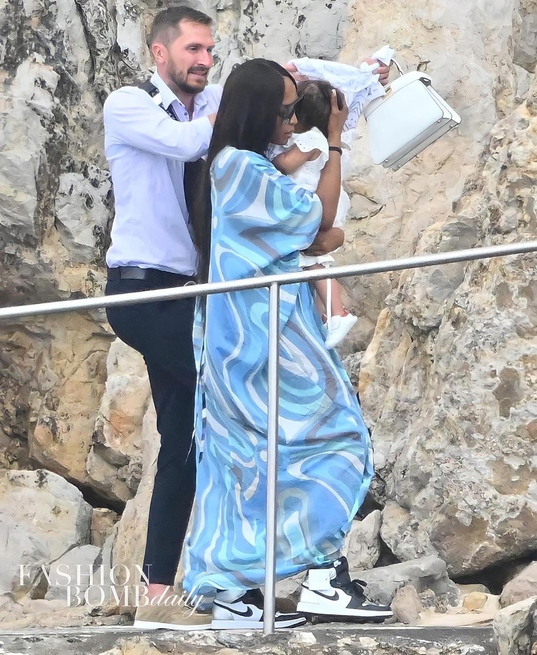 Naomi Campbell Celebrated Her 52nd Birthday with Baby Daughter in Antibes, France wearing Emilio Pucci
