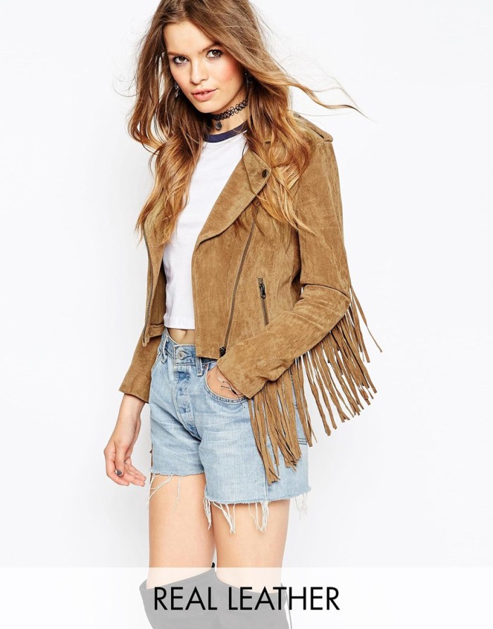 asos biker jacket suede fringe