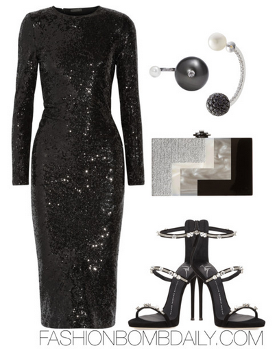 Summer 2016 Style Inspiration Art For Life Gala Donna Karen Sequin Dress Giuseppe Zanotti Design Coline Crystal T-Strap Sandal Rafe New York Alicia Box Clutch