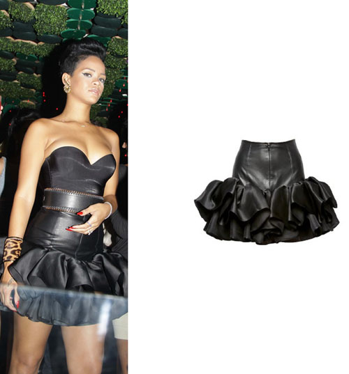 Rihanna Katy Rodriguez Ruffle Leather Skirt