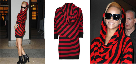 Rihanna Red Black Stripe Dress Alexander McQueen