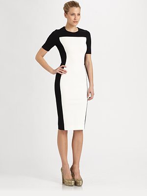 Buy > black and white color block dress > in stock