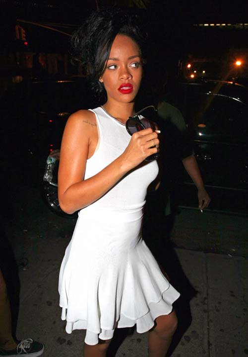 Look for Less: Rihanna’s Avenue A.L.C. Lena Flare Dress – Fashion Bomb ...