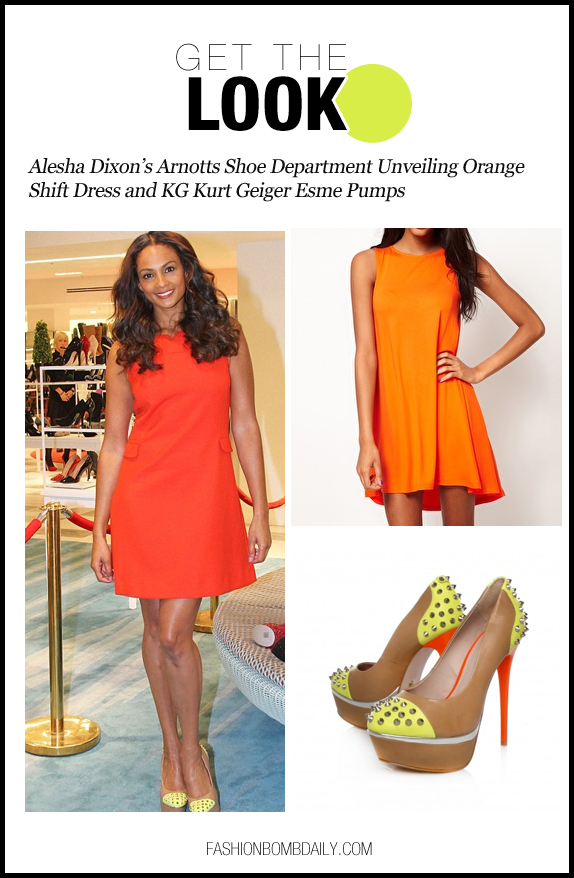 Get the Look: Alesha Dixon’s Arnotts Shoe Department Unveiling Orange ...
