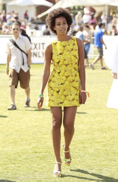 Solange Knowles Coachella Alice and Olivia Lemon Print Dress