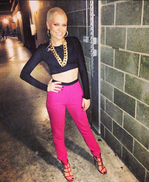 jessie-j-instagram-acne-mesh-top-sonia-rykiel-high-waist-tapered-crepe-trousers-gucci-pink-ursula-sandals