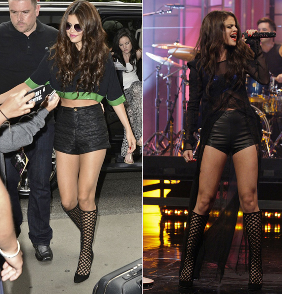 When Did She Wear It Better? Selena Gomez In Jimmy Choo’s Delta Suede Lattice Knee-High Boots