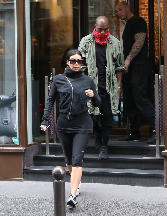 Kim-Kanye-Working-Out-Paris rick owens jacket