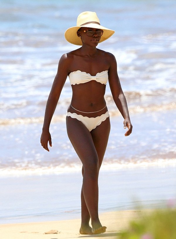 Lupita Nyong'o's Maui Marysia Swim White Scallop Bandeau Bikini
