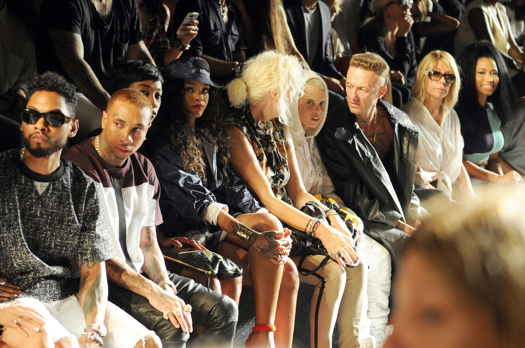 Miguel, Tyga, Rihanna, Nicki Minaj, Die Antwoord, and Melissa Forde were all perched front row  to take in Alexander Wang's Spring 2015 show.
