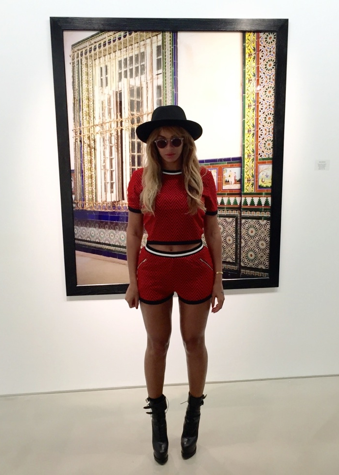 Beyonce's Meows and Barks Boutique Red Knit Crop Top, Shorts, and Azzedine Alaia Platform Boots