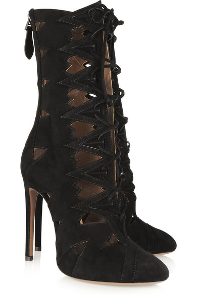 azzedine alaia cut out suede boots 0