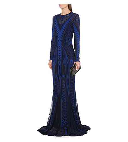2 Tamar Braxton's 2014 Soul Train Awards Roberto Cavalli Blue Long Sleeved Sheer Embellished Gown