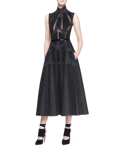 Alicia Quarles's New York City Donna Karan Black Sleeveless Artisan Applique Sheer Dress