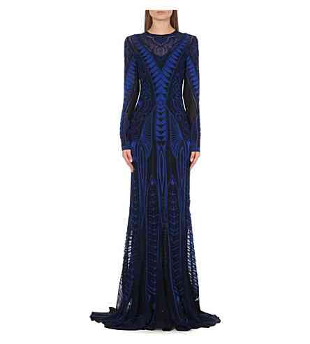 Tamar Braxton's 2014 Soul Train Awards Roberto Cavalli Blue Long Sleeved Sheer Embellished Gown