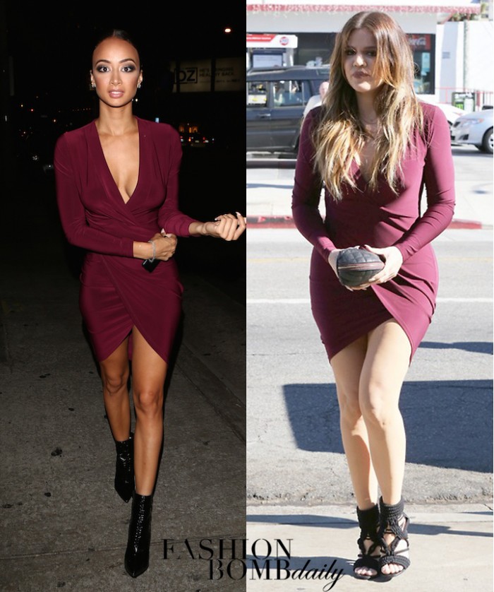 _khloe-kardashian-draya-michele-burgundy-bodycon-dress