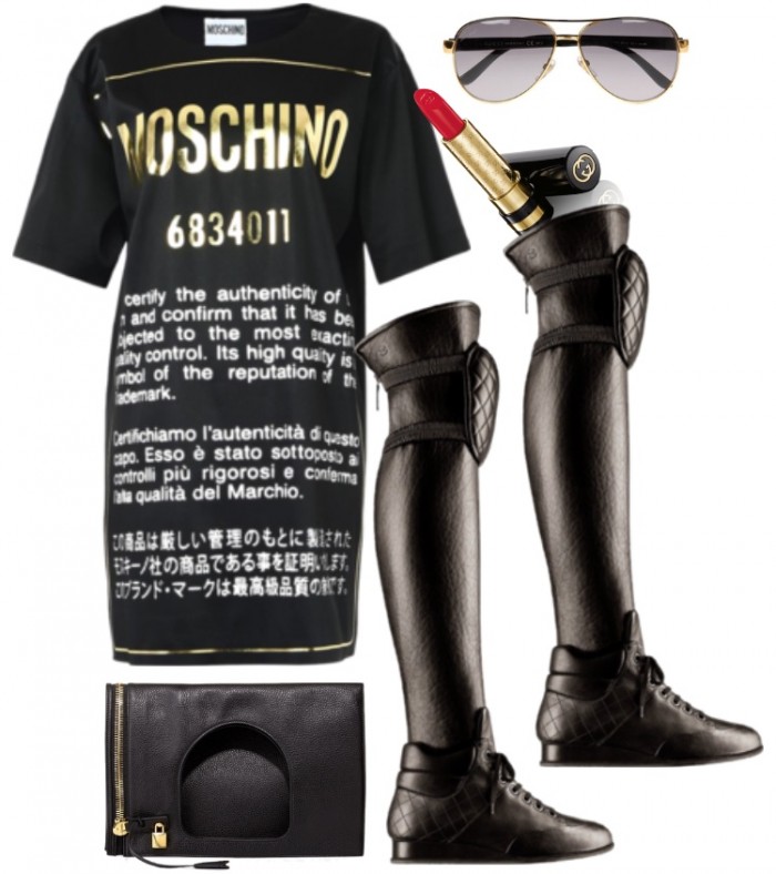 moschino t-shirt dress chanel over the knee sneaker boots tom for alix bag fashion bomb daily