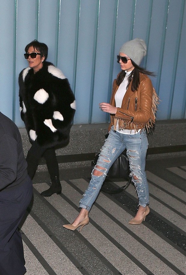 1 Kris Jenner's Airport Saint Laurent Black and White Polka Dot Fur Coat