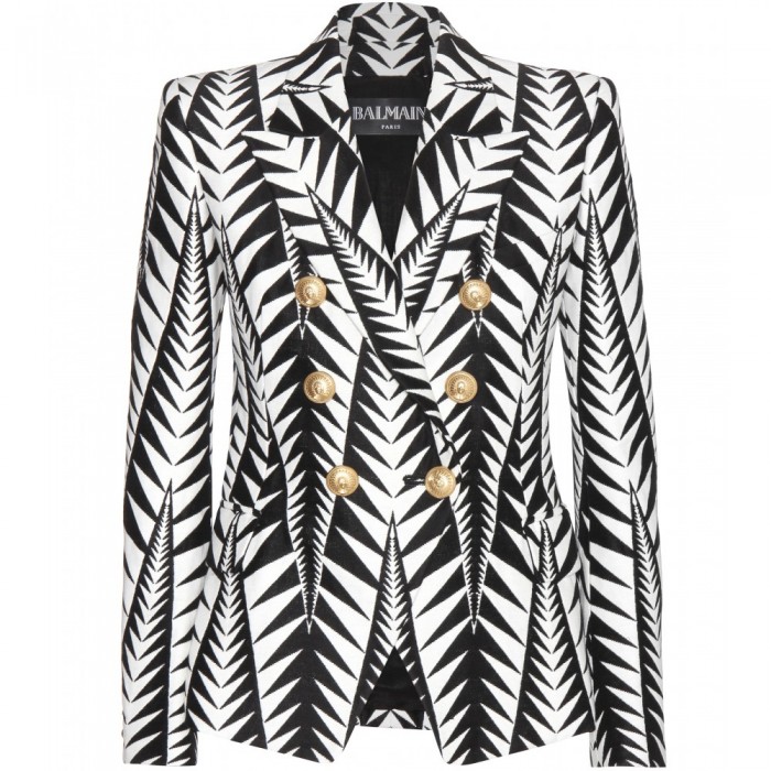 1 Michelle Williams's John Legend Birthday Party Balmain Jagged Leaf Print Black and White Double Breasted Blazer
