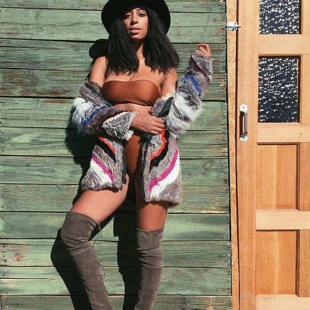 8 Solange Knowles's Joshua Tree Glamping New Year's Eve Stuart Weitzman Brown Suede Lowland Over the Knee Boots