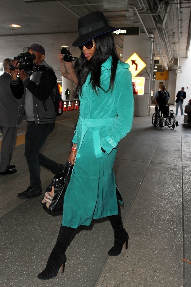 0 Naomi Campbell's LAX Airport Burberry Prorsum Green Double Breasted Suede Trench Coat