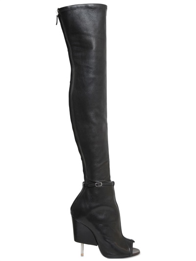 Kim Kardashian West's Paris Shopping Trip Pinstripe Ensemble and Givenchy Thigh High Peep Toe Boots 9