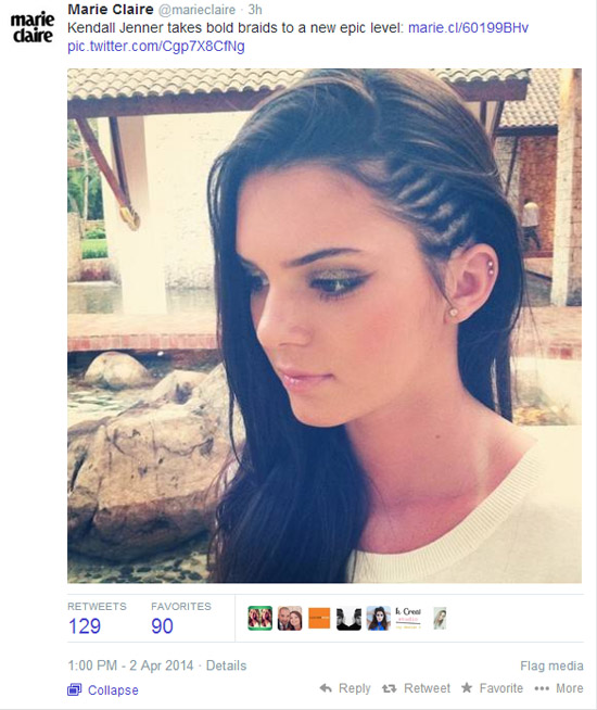 kendall jenner cornrows epic according to Marie-Claire-tweet