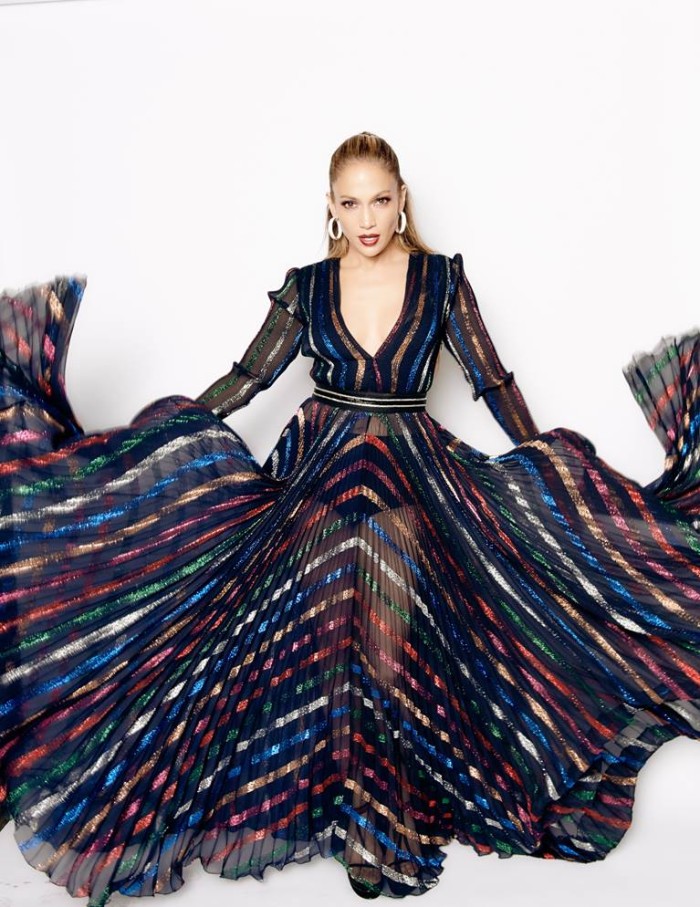 3 Jennifer Lopez Wears Multicolored Striped Blumarine Maxi Dress and Gucci Sandals on American Idol 4:22:15