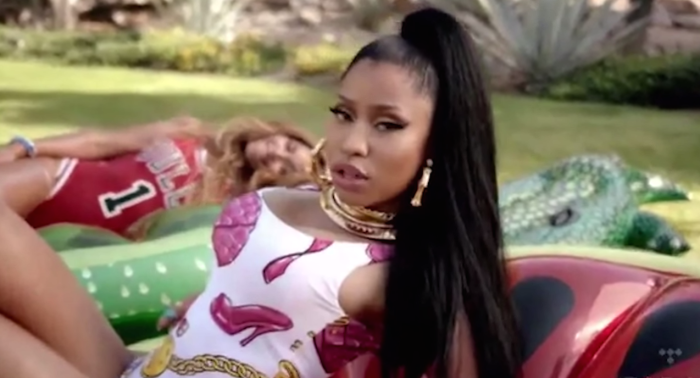 00 Beyonce and Nicki Minaj wear Phillip Plein, Givenchy, Moschino, and More in the Feeling Myself Video