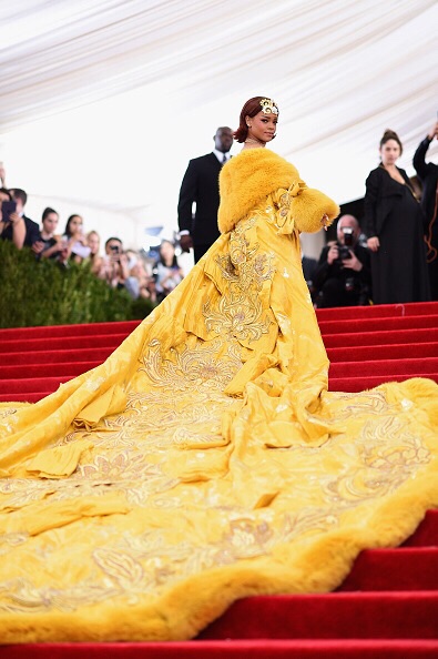9 9 Rihanna's 2015 Met Gala Costume Institute Ball Guo Pei 2010 Couture Yellow Fur Trimmed Gown