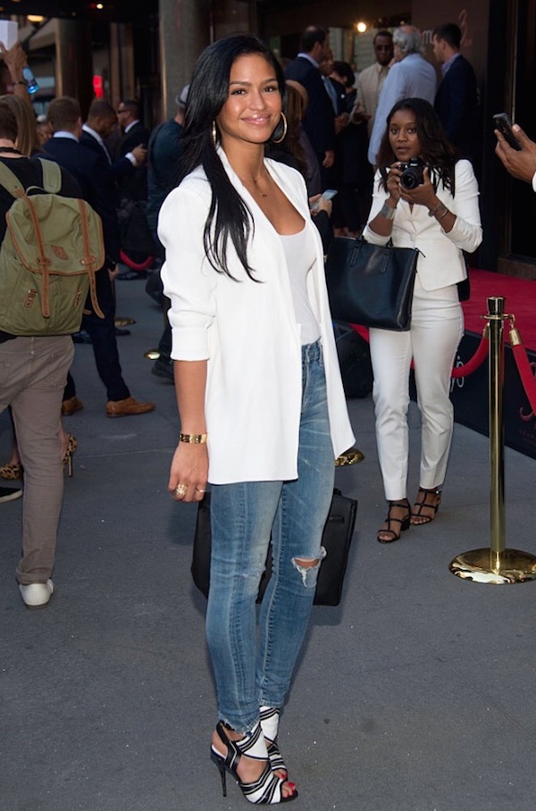 Cassie looked beautiful in a white tank top, blazer and jeans while at the Sean 'Diddy' Combs Fragrance Launch in NYC