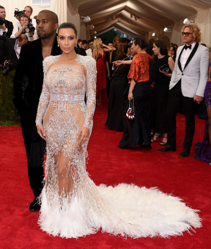 Kim Kardashian's 2015 Met Gala Costume Institute Ball Roberto Cavalli Sheer Crystal Embellished Dress