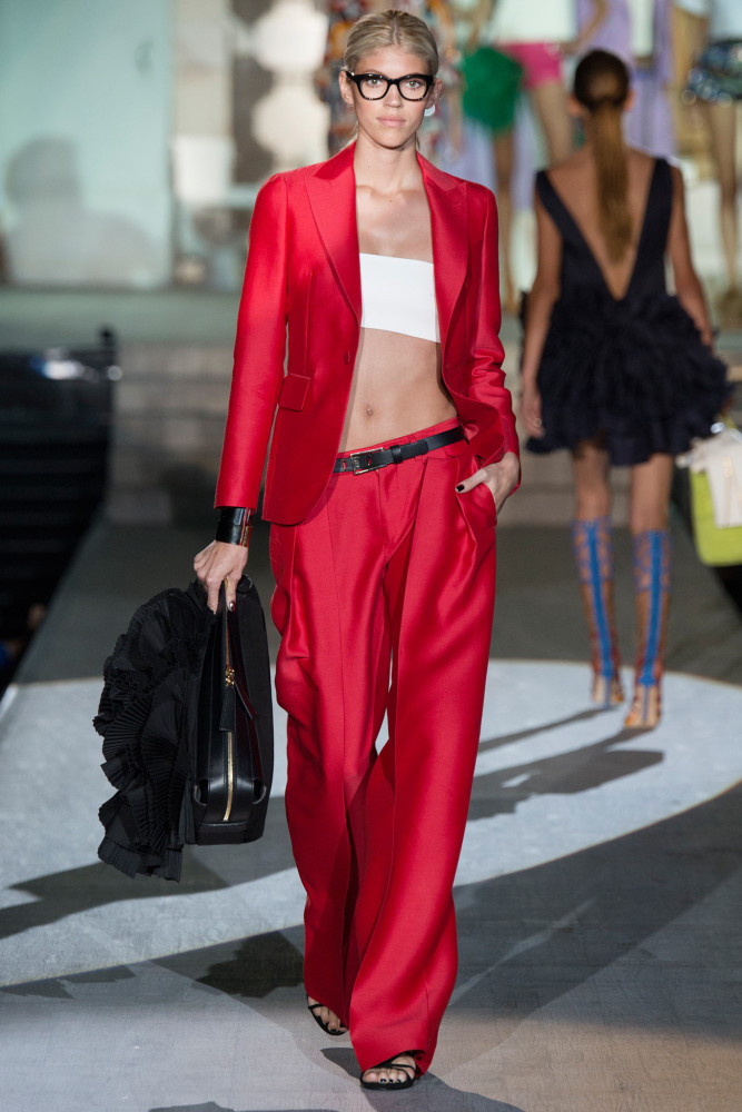 0 Cassie's DSquared2 Cocktail Party DSquared2 Spring 2015 Gold Quilted Jacket, White Crop Top, and Red Pants