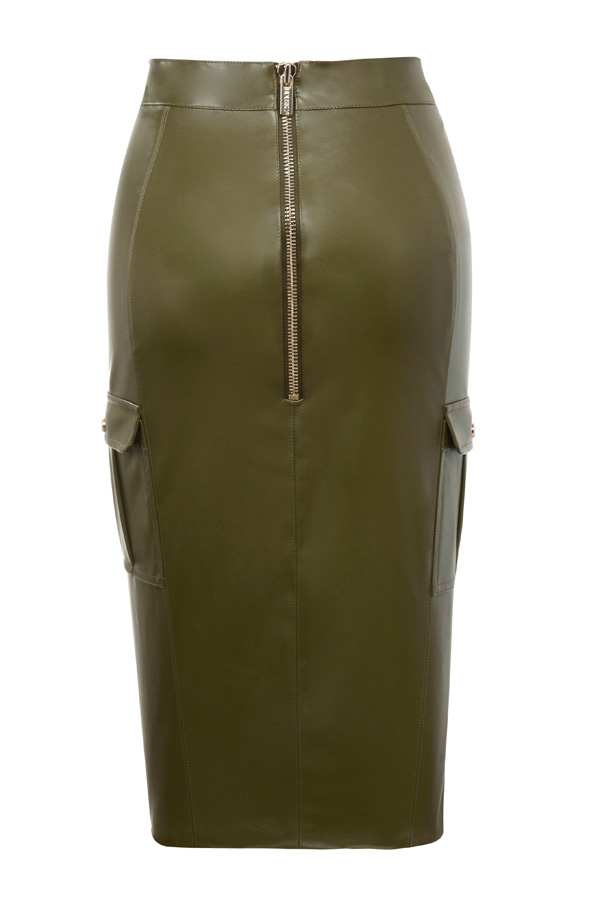 0  'Federica' house of cb OLIVE VEGAN LEATHER MILITARY PENCIL SKIRT
