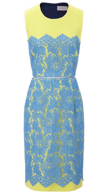 000 First Lady Michelle Obama Wears Preen by Thornton Bregazzi Neon and Blue Lace Lou Dress for Trip to the UK