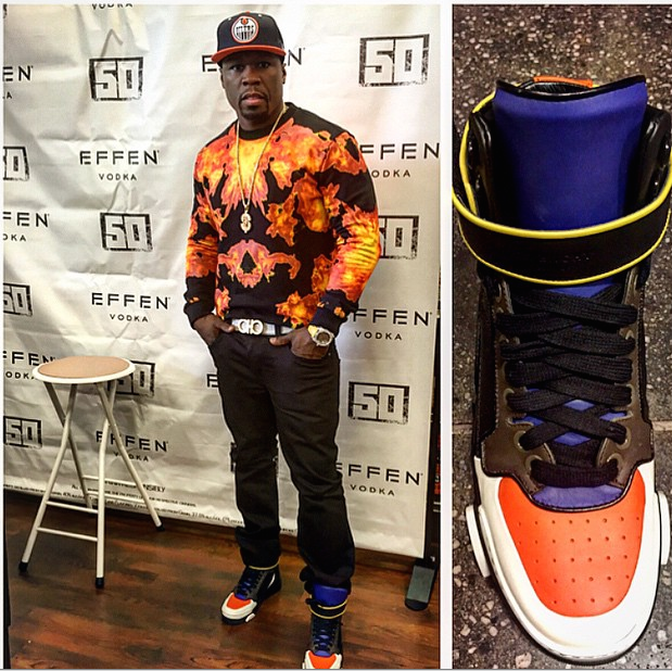 090 50 Cent's Effen Vodka Event Neil Barrett Abstract Print Statue of Liberty T-Shirt + His Givenchy Sneakers