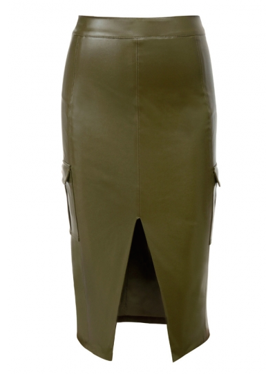 222  'Federica' house of cb OLIVE VEGAN LEATHER MILITARY PENCIL SKIRT
